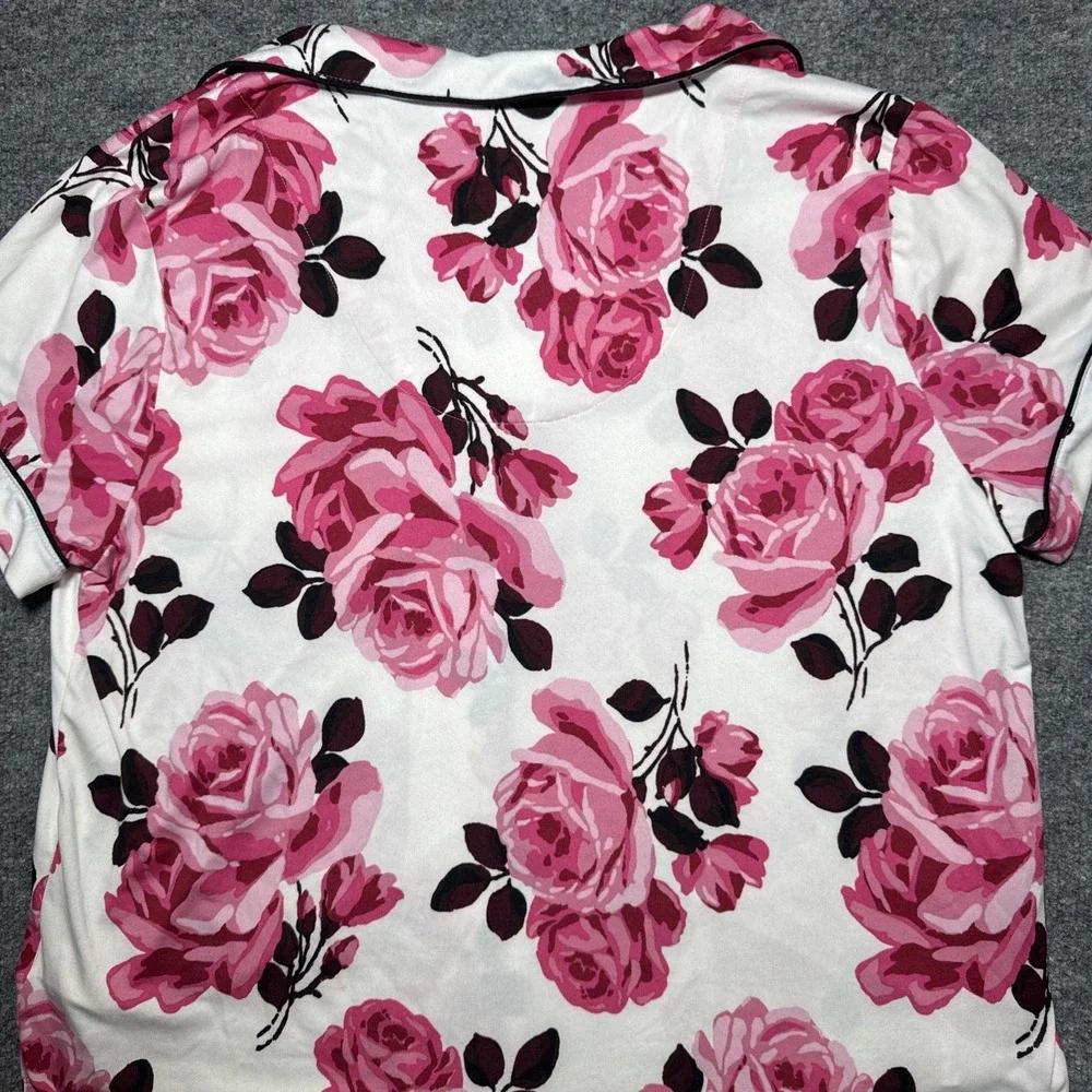 Kate Spade Tunic Shirt‎ Womens XL Sleepwear White Pink Floral Button Up Pajama